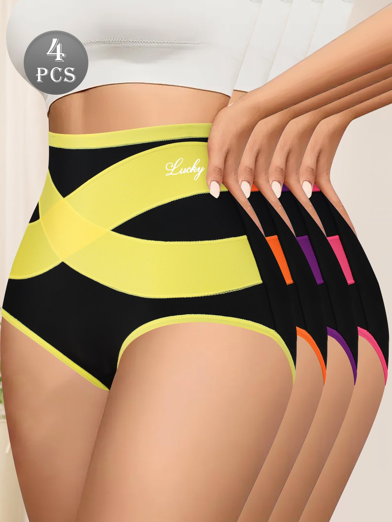 4pcs High Waisted Women'S Triangle Panties Elegant Style Daily Commuter Holiday Gift Fashion Drawstring Pants