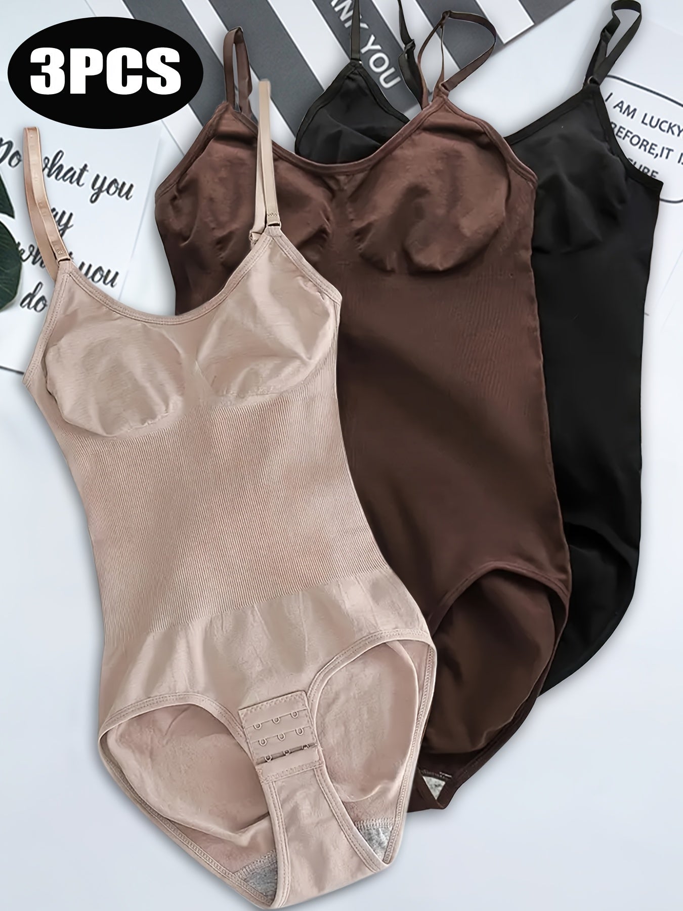 [3pcs Bodysuits Tummy Control] 3pcs Seamless Body Shaping Bodysuits for Tummy Control, Solid Color, Bodysuits, Fabric, Butt Lifting And Butt Slimmer Body Shaper