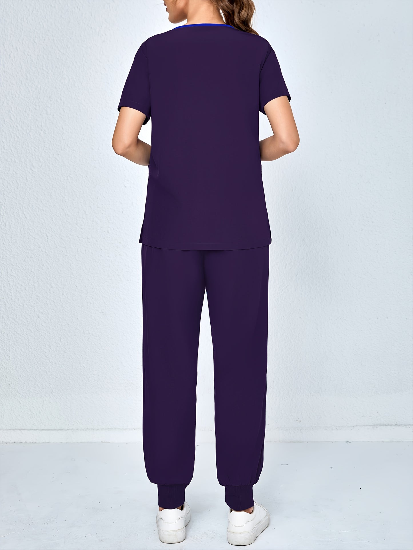 2pcs Set Of Top And Pants, Women's V-neck Frosted Breathable Pocket S Uniform, Brushed Hand Clothes, Work Clothes, Hand Washing Clothes, Pocket Clothes, Leg Binding Pants Set