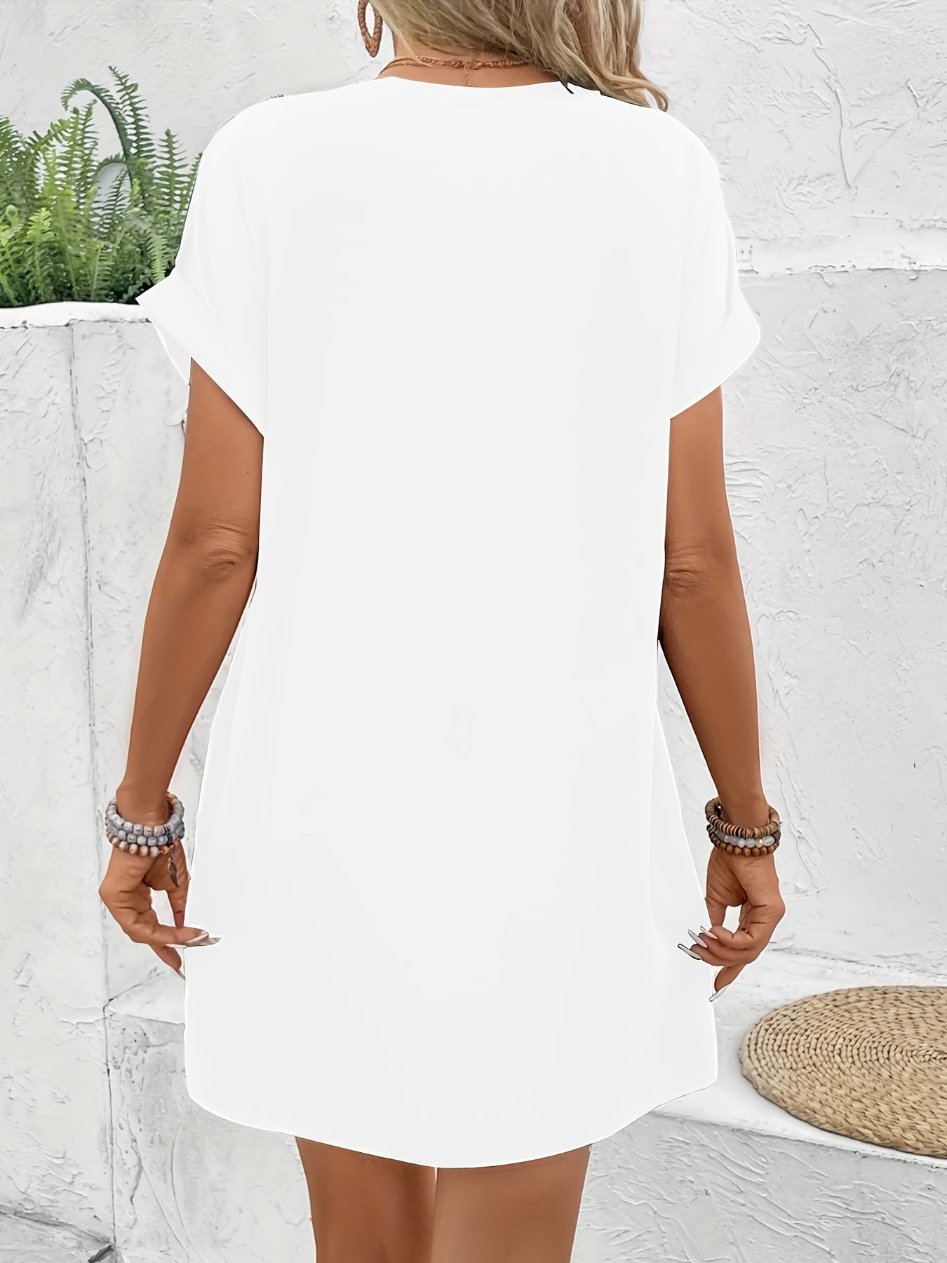 Women's Lightweight & Breathable Polyester Dress - Elegant Casual Everyday dress with Crew Neck, Short Sleeves - Non-See-Through Beige/Neutral color for Office, Party, Vacation - Machine Washable Women's Outfit, Versatile Fashion, Soft Fabric