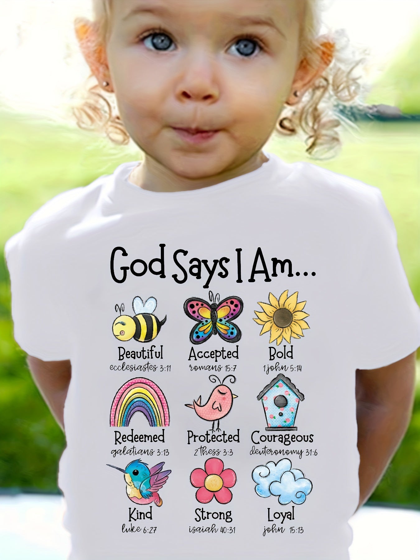 Baby Girls "God Say I Am... " Print Cartoon Animal & Letter Print Short Sleeve Crew Neck for Spring And Summer