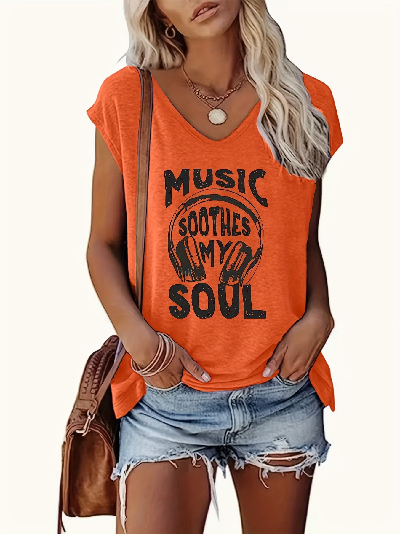 Women'S V-neck Music Festival Letter Print Tank Top- Casual Sleeveless Summer Spring Wear, Machine Washable