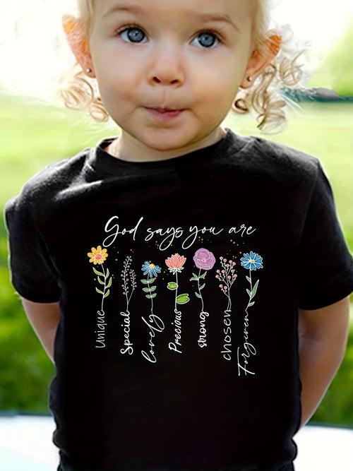 God Says I Am... Floral Print Boys' Girls' T-Shirt