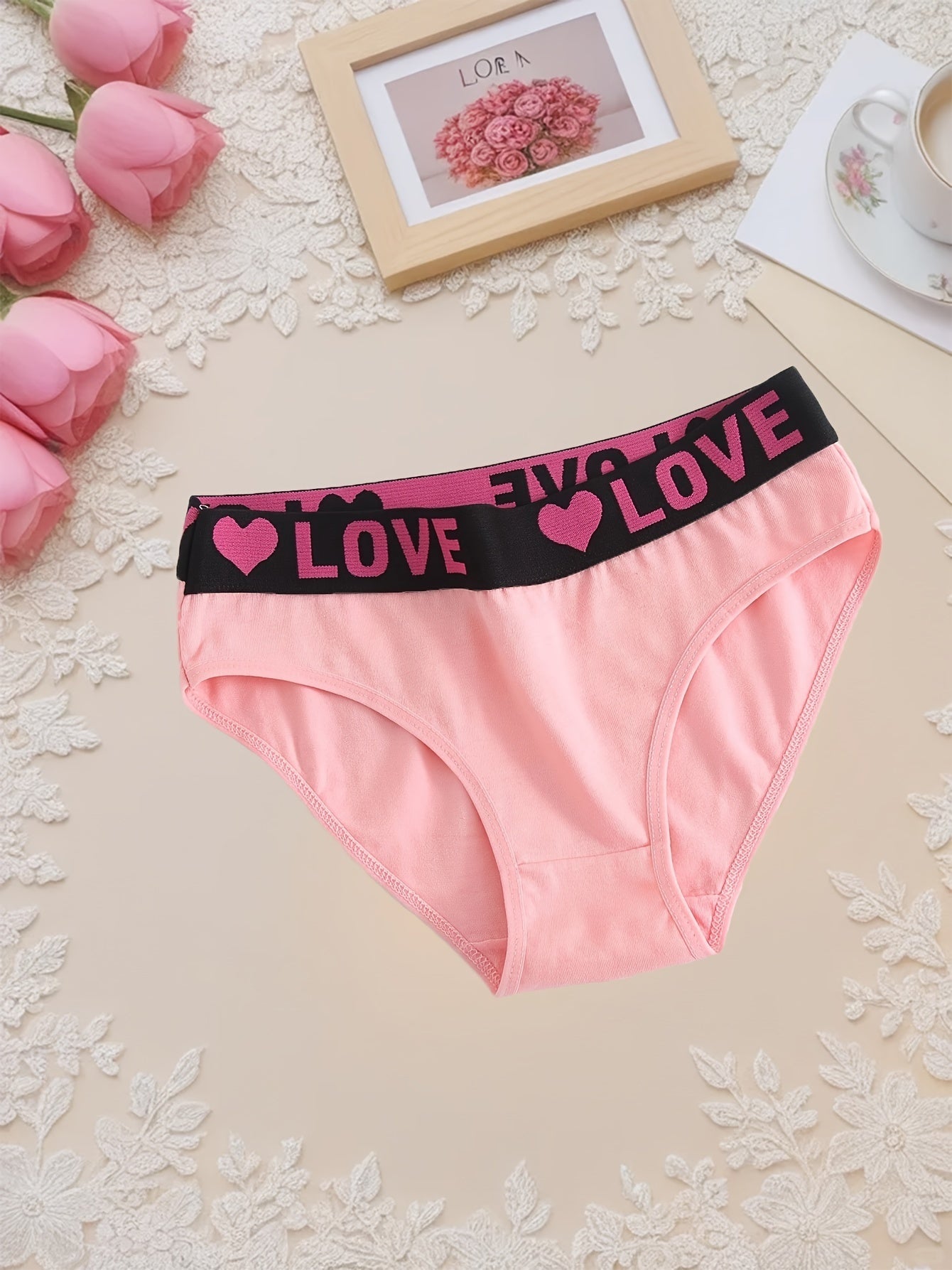 10pcs Loving Heart Ladies Panties Comfortable Breathable Women'S Triangle Panties Wide Waistband