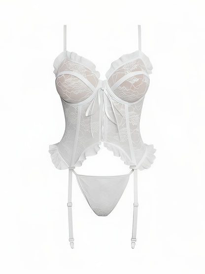 Women'S Sexy Lingerie Set with Garter Belt Lace Bodysuit Teddy Dolls Panty with Stockings, Women Teddy Lingerie Deep V Lace Lingerie Mini Babydoll Lingerie
