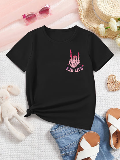 'On My Mom's Last Nerve' Fun Letter Print Girls 100% T-Shirt - Casual Short Sleeve, Crew Neck, Summer Top for Youngsters