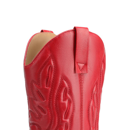 Women's Cowboy Boots Mid Calf Cowgirl Boots Embroidery Stitched Western Boots