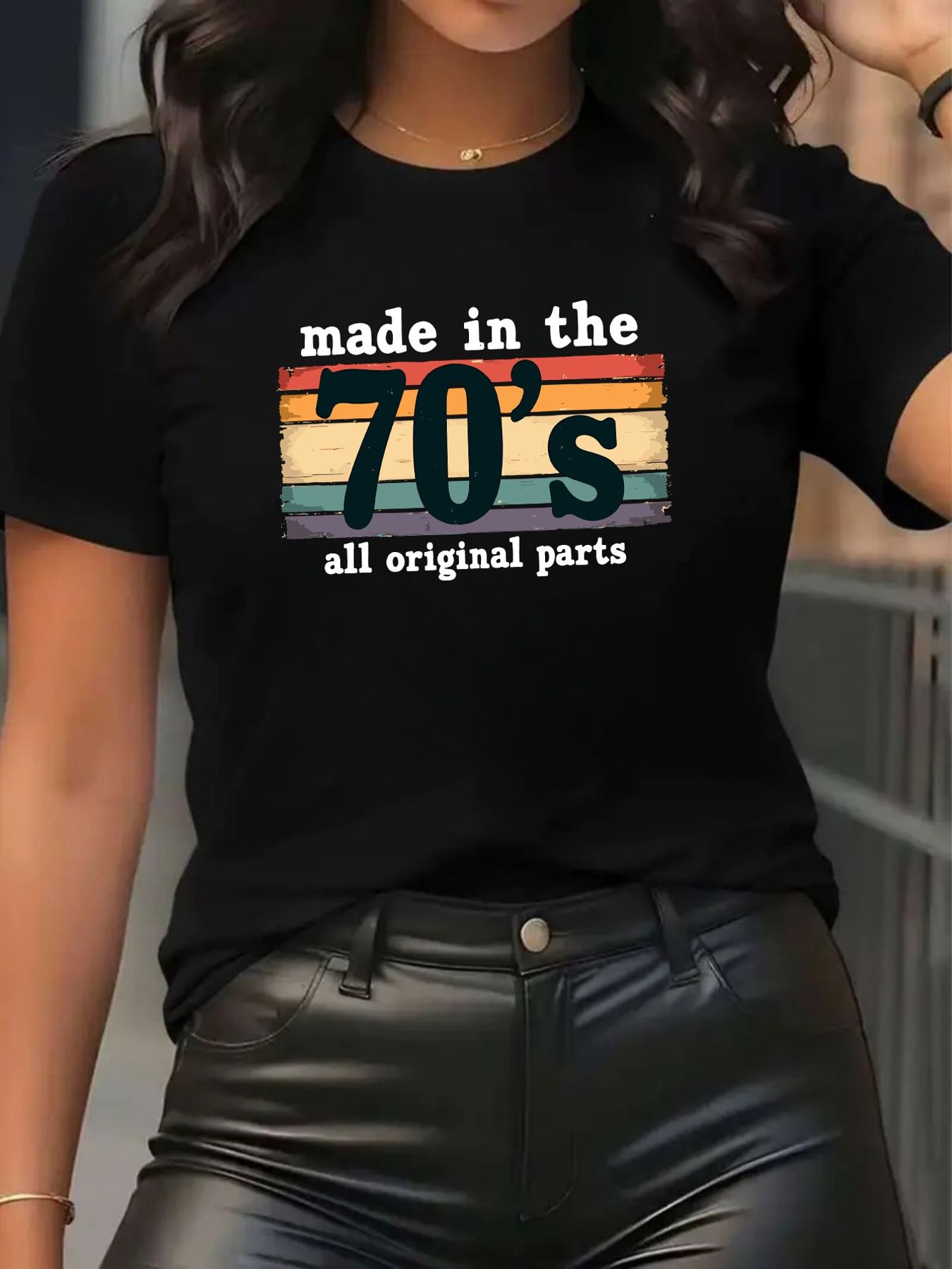 Women's Black Polyester Printed Striped T-Shirt - product view 1