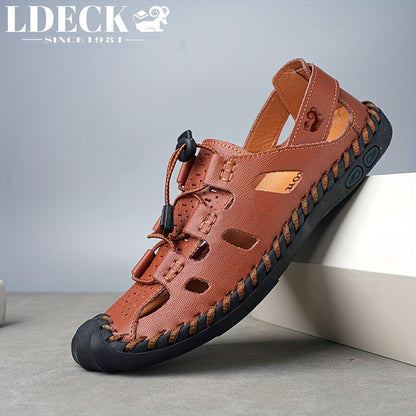 Men'S Summer Beach Shoes Made of Cowhide, Featuring Non-Slip Soles And a Breathable Design for Outdoor Casual Wear