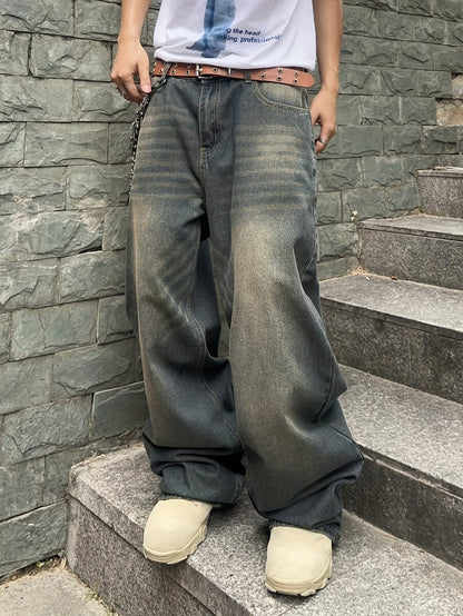 Men'S Casual Loose Fit Jeans, 90% 5% Polyester 5% Bamboo Rayon Rayon Blend, Solid Color Washed Denim, All-Season Non-Stretch Woven Fabric, Regular Length, Allseason Pants | Stylish Casualwear | Nonstretch Denim