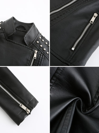Women'S Beaded Jacket Women Long Sleeve Fashion Jacket Lapel Biker Clothing