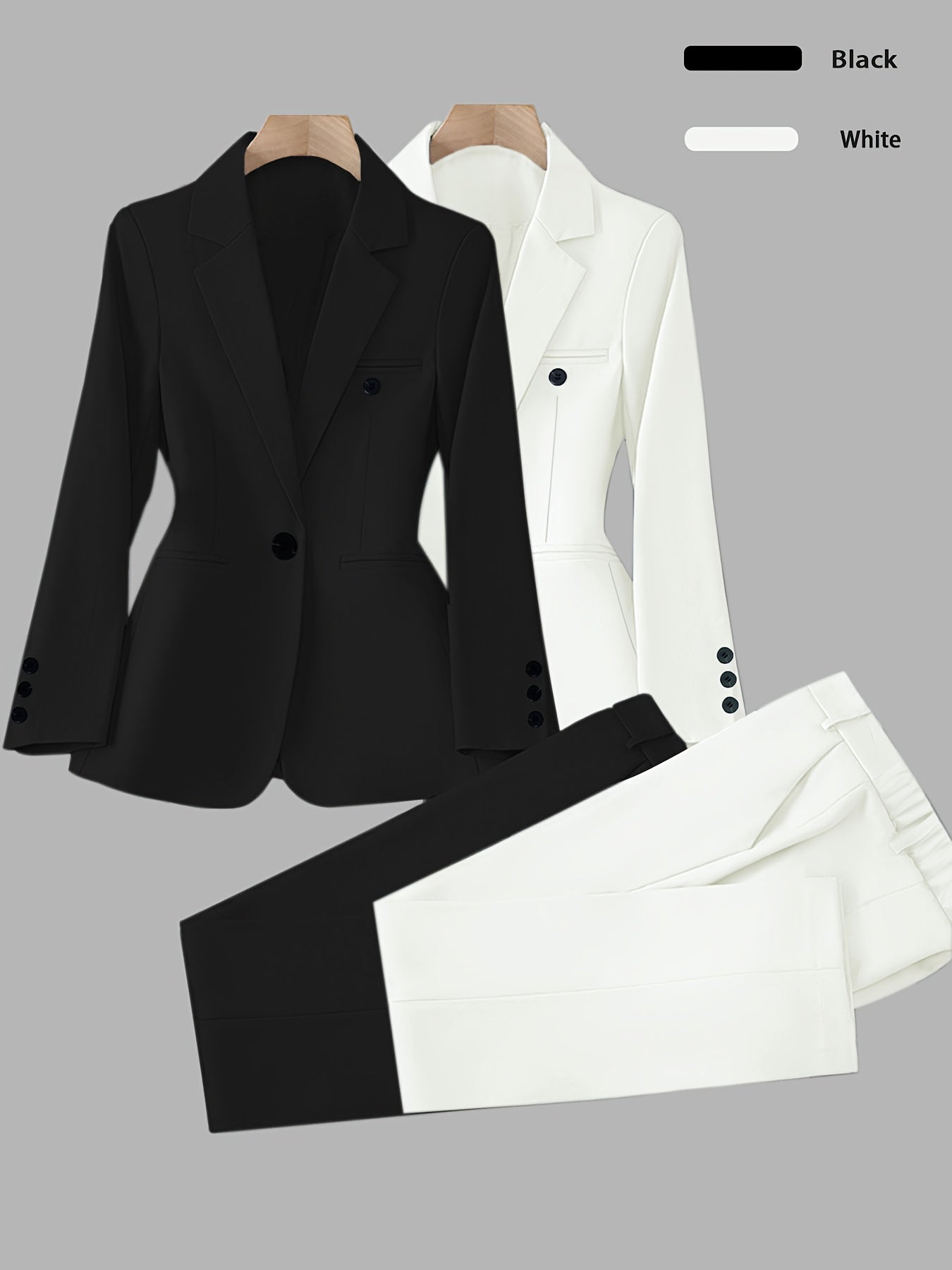 Elegant Women's Suit Set, Fashionable Business Style Solid Color Professional Blazer and Trousers 4pcs Set