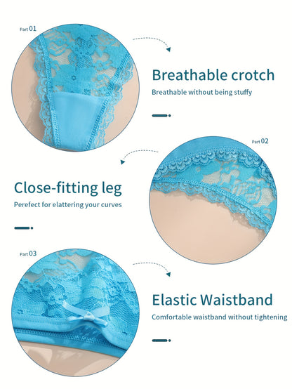 4pcs Of Mixed Color Lace Sexy Women's Underwear, Soft And Breathable Bow-tie Minimalist Women's Thong, Sexy Lingerie Panties.