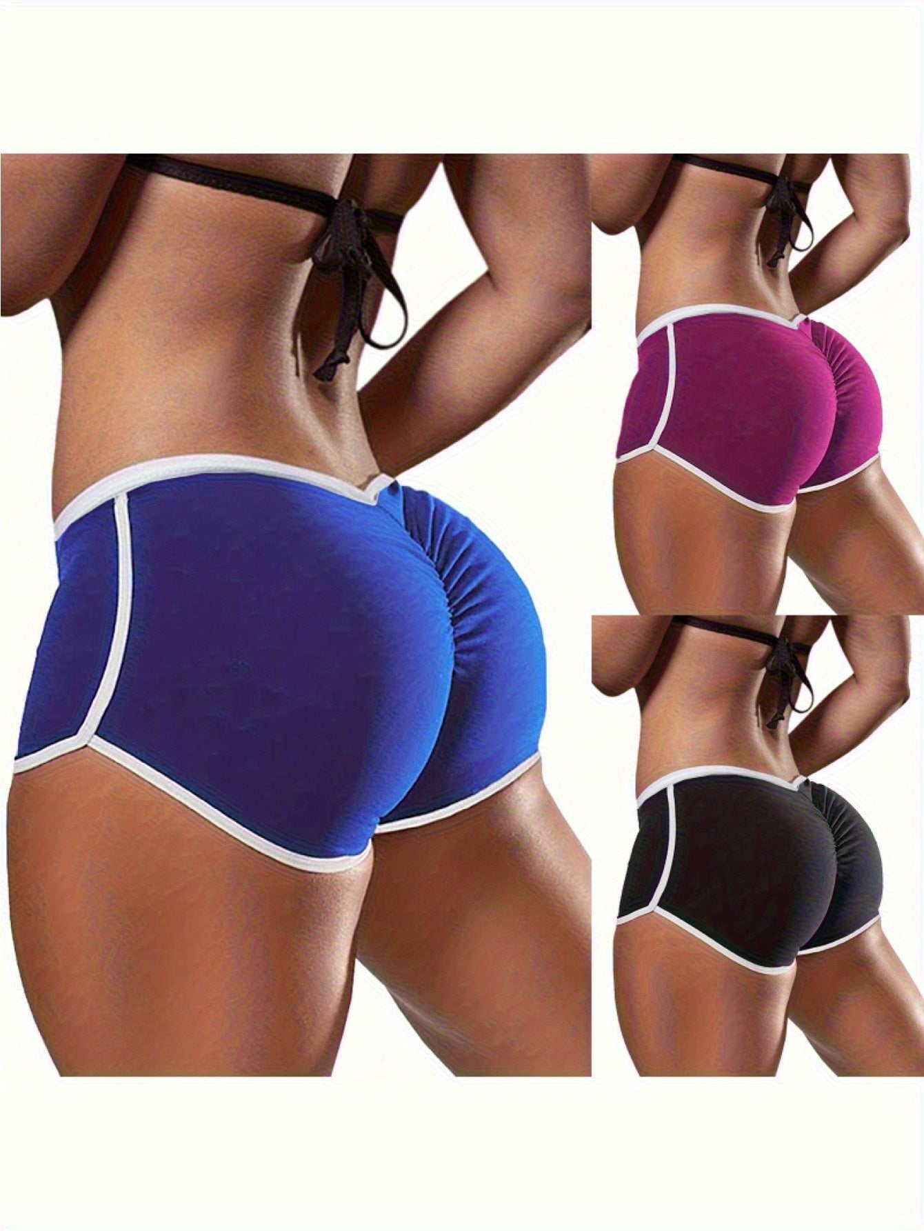 3 Women'S Shorts - Low Waist Opaque Compression Hip Lift Design, Tight Bikini Style Shorts, Blue/ Purple/ Black, Suitable for, Casual Wear, Easy-To-Wash And Seamless Design