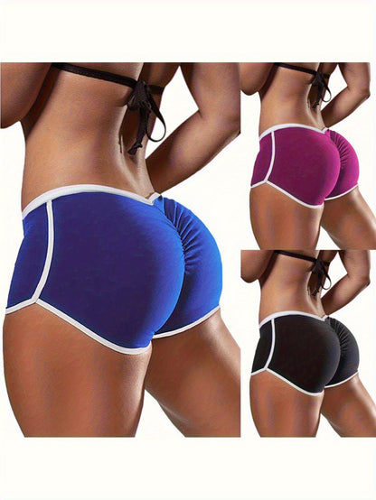 3 Women'S Shorts - Low Waist Opaque Compression Hip Lift Design, Tight Bikini Style Shorts, Blue/ Purple/ Black, Suitable for, Casual Wear, Easy-To-Wash And Seamless Design