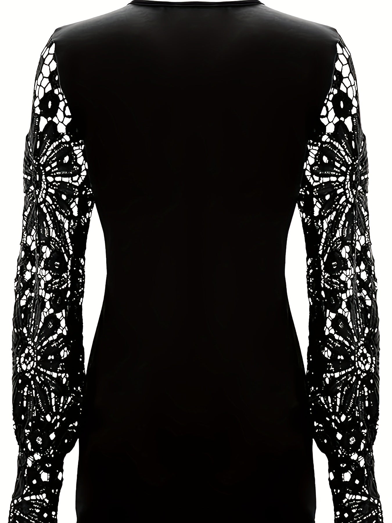 Plus Size - European And American Spring And Autumn Fashion New Women'S Lace Lace Lace Sleeves Pressed Pleated Solid Color Button T-shirt Bottom
