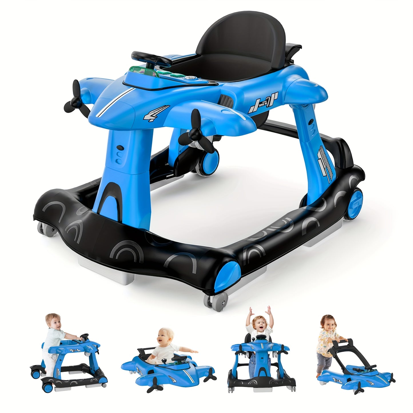 6-in-1 Baby Walker with Adjustable Speed Wheels, Foldable Walker for Babies 6-12 Months, Activity Walker Adjustable Height with Padded Seat, Toddler Push Walker for Boys And Girls 12-18 Months