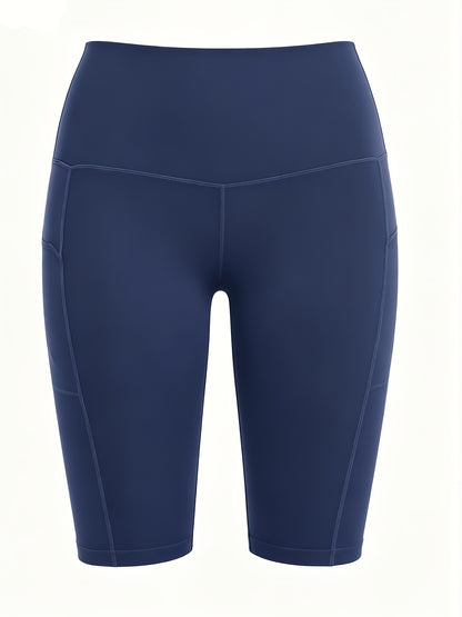 4pcs Women's High-Waisted Yoga Shorts with Pockets, Stretchy Fitness Running Cycling Workout Shorts with Tummy Control