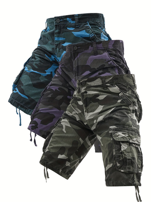 Three-pc Large Size Men's Camouflage Print Outdoor Multi-Pocket Work Shorts, PLUS SIZE