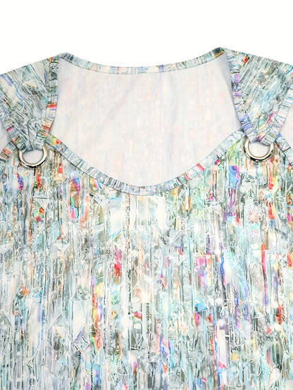 Allover Print Ring Tank Top, Casual Sleeveless Tank Top For Summer, Women'S Clothing