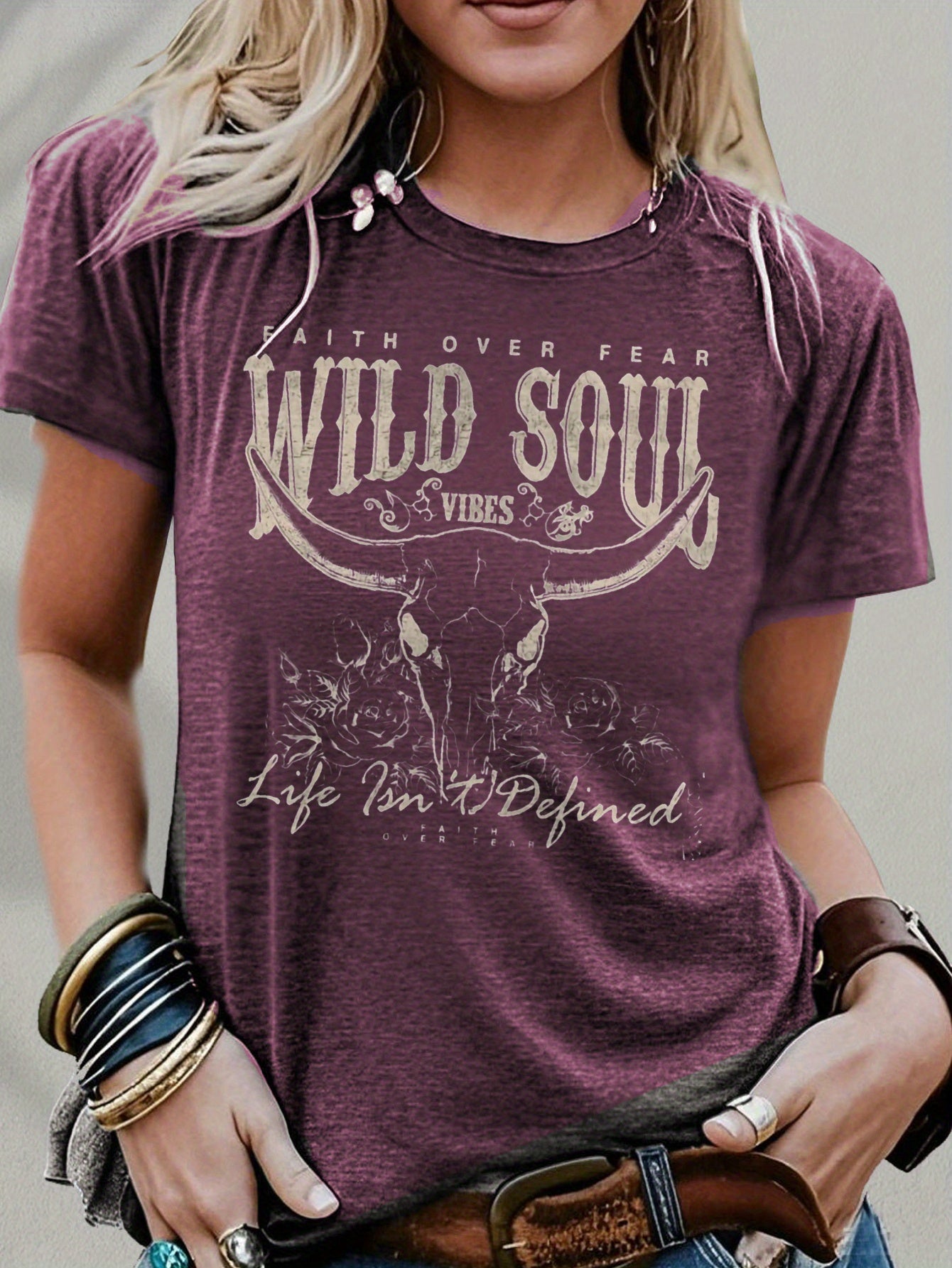 Wild Soul Graphic T-Shirt | Bohemian Style Design, Suitable for Adventurers and Casual Wear, Fashion Trendy Blend Short Sleeve Top with Crew Neck, Medium Stretch Fabric