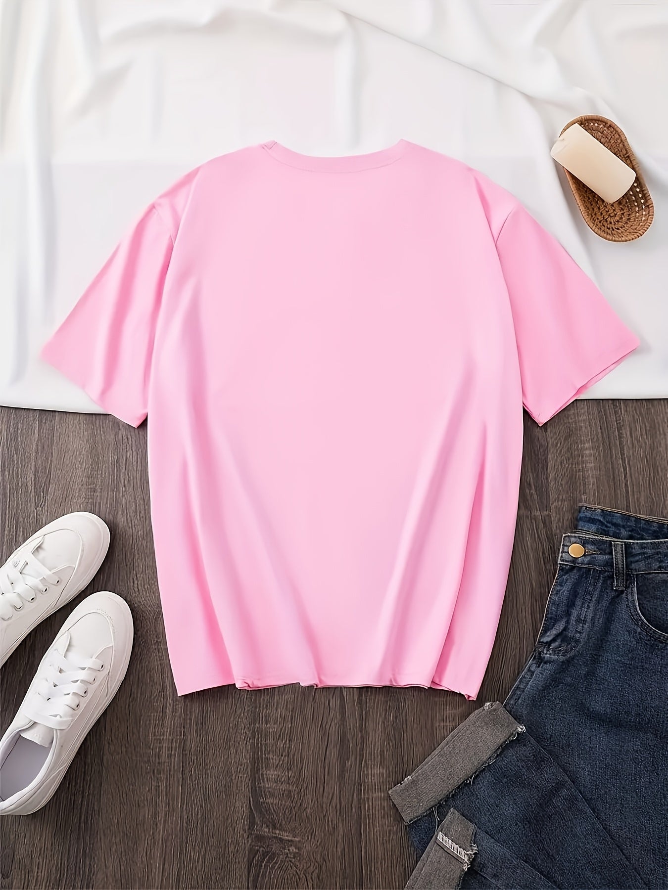 Women's Inspirational Word Cloud Print T-Shirt - Soft Breathable Round Neck Short Sleeve, Light Grey with Positive Affirmations, Medium Stretch Casual Top for Spring Summer Daily & Party Wear, Machine Washable