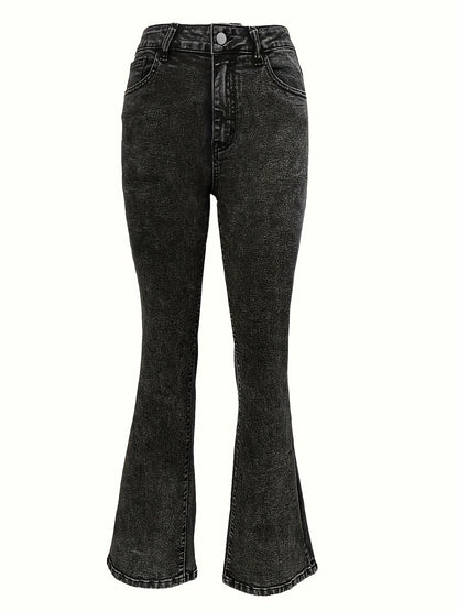 2026 NEW [Long Length Skinny Flare Jeans] Women'S Casual Skinny Flare Jeans, Long Length, Low Waist, Button Fly, Medium Stretch, All Seasons, Solid Color