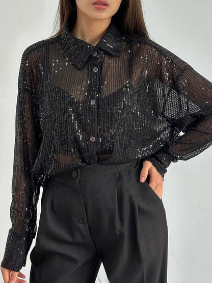 New Beaded Top with Lapel Long Sleeve Lapel Sexy Cross Border Women'S Shirt Jacket