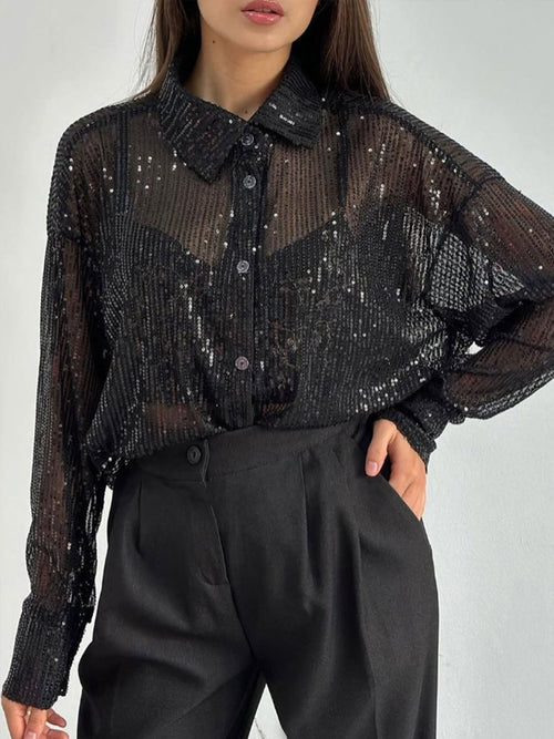 New Beaded Top with Lapel Long Sleeve Lapel Sexy Cross Border Women'S Shirt Jacket