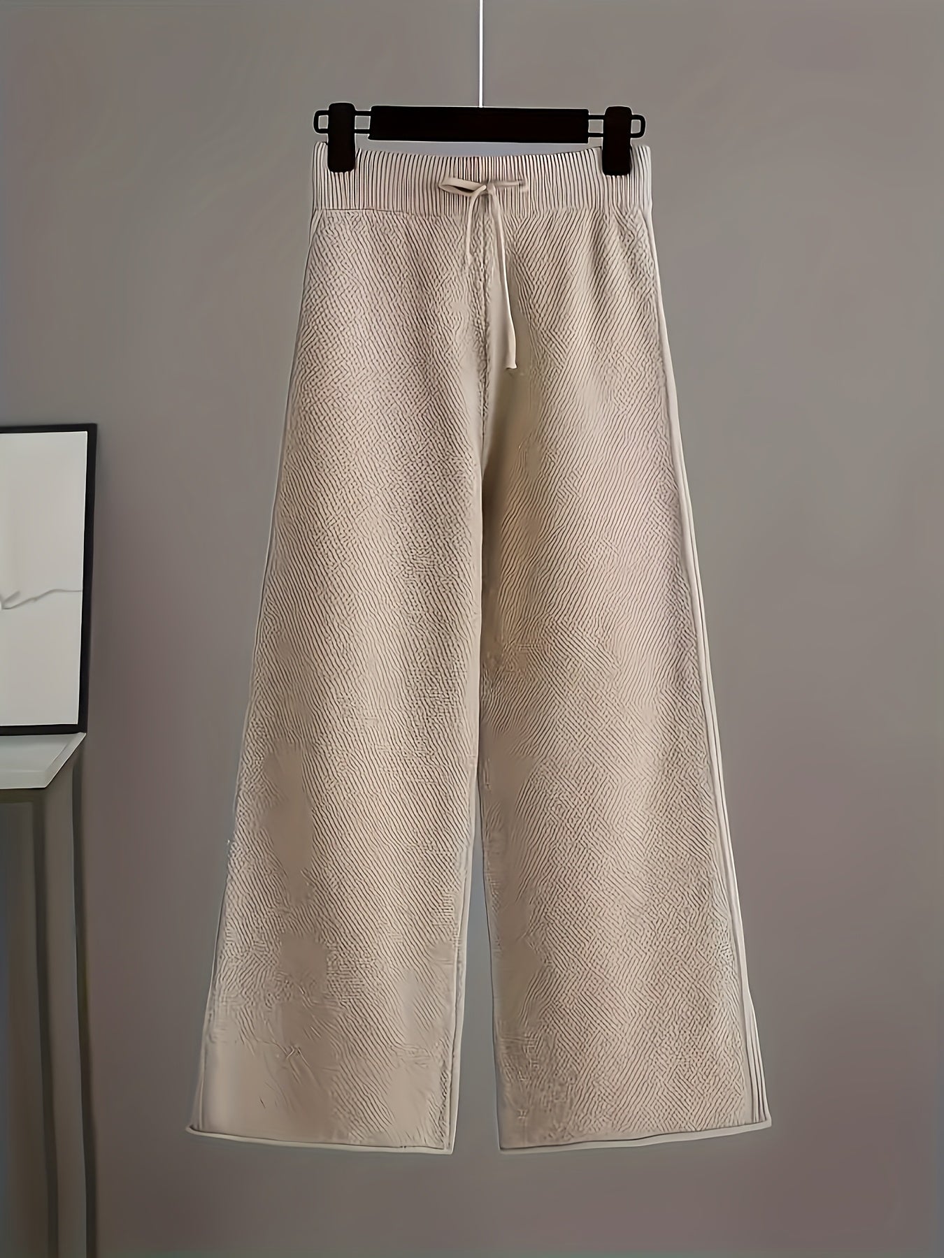 Ladies' Autumn And Winter New Sweater Fashion Two-piece Set: Unique Pattern Round Neck Drop Shoulder Long Sleeve Pullover + Straight Wide Leg Pants Combination, Loose And Casual Series