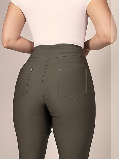 Slim Fit High-Waisted Pants for Women Featuring Five Pockets, Designed for Easy Pull-On Wear, Suitable for Work Or Casual Office Settings