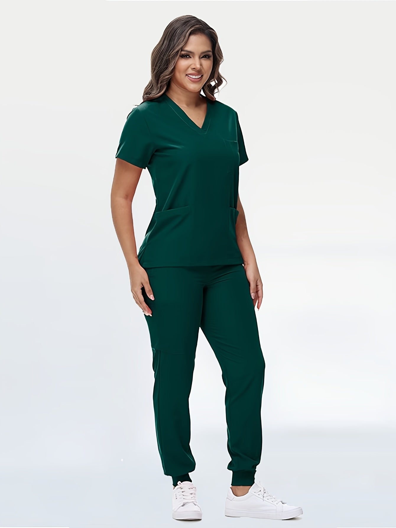 [Breathable Scrubs Set] Scrubs Top And Pants Unisex Breathable Quick Drying Scrubs Uniform Women And Man Scrubs Set V-Neck Top T-Shirt And Tapered Leg Jogger With Drawstring Nursing Uniforms Set Suitable For Pet Hospitals, Dental Clinics, Nursing Work, Et