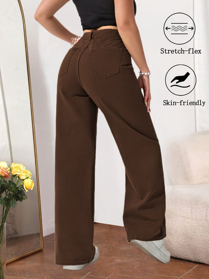 Women High Waisted Straight Leg Pants Stretch Fabric Casual Loose Fit Solid Color Full Length Trousers Soft Comfortable Elastic Waist Street Style Casual Attire Versatile Modern Fashion Pants for Women Office Travel Daily Outfit