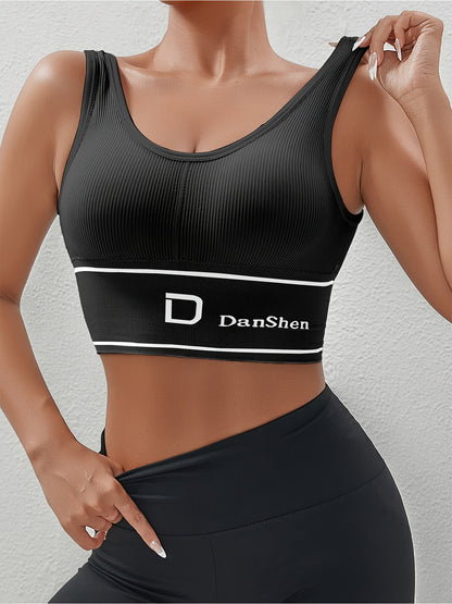 1pc EssElegance Plus-Size Push-Up High-Impact Wireless Sports Bra - Cross-Back Seamless Design with Removable Pads, Breathable Compression for Yoga, Running & Training