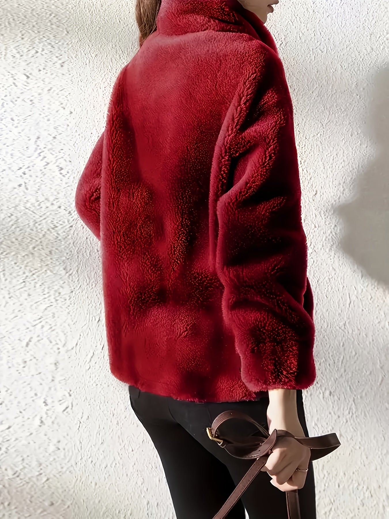 ADilaca Women's Casual Zip-Up Plush Coat with Drawstring Hood, Machine Washable, Solid Color All-Season Outerwear