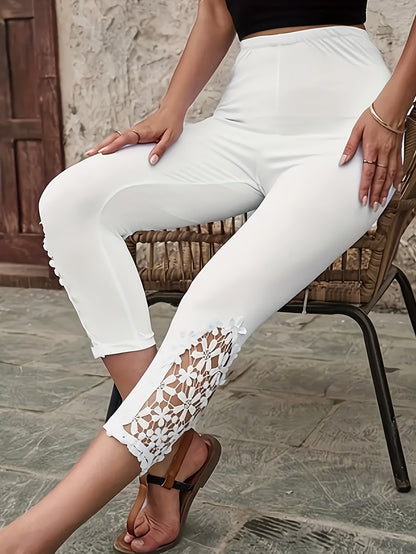 Set of 2 Elegant Lace Trimmed Cropped Capri Leggings - Fashionable, Cozy, And Essential Versatile Pieces for Women - Ideal for Spring, Summer, And Everyday Casual Outfits