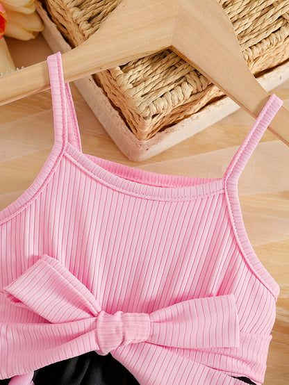 Spring/Summer Kids' Casual Camisole Dress with Cute Cat Print, Comfortable Long Sleeve Sweet Fashion Dress + Belt for Little Girls