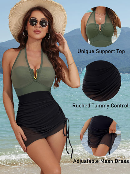 Sleeveless Halter Neck Monokini Swimsuit for Women, Perfect for Summer.