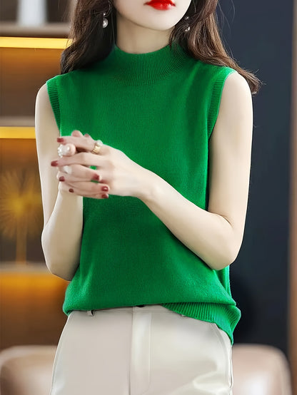 New Women's Vest Women Spring Summer Slim Ladies Short Solid Color All Matching Half High Neck with Sleeveless Top Festive Atmosphere Clothing