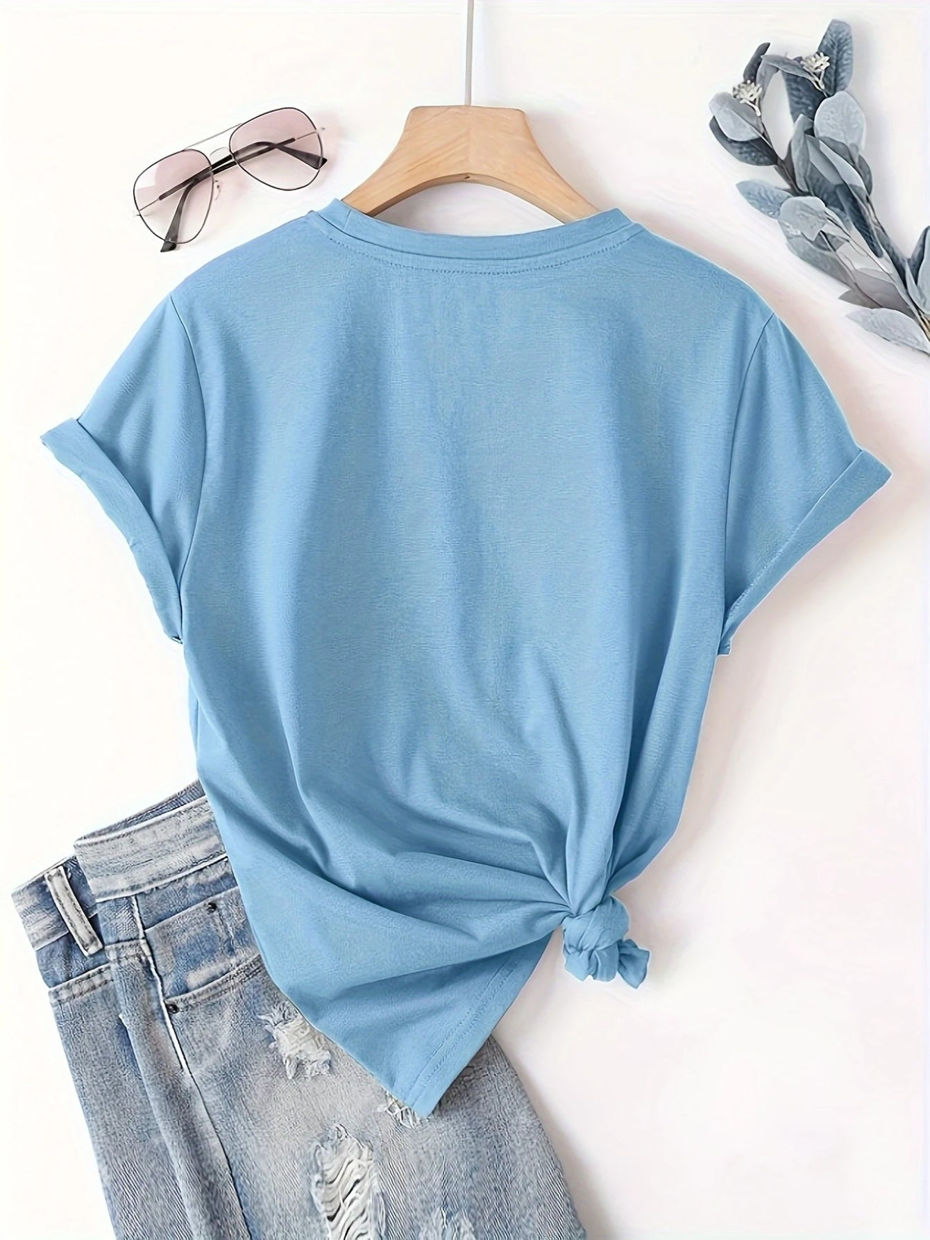 Plus Size, Plus Size Comfortable Short Sleeve Round Neck Top