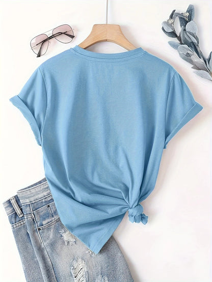 Plus Size, Plus Size Comfortable Short Sleeve Round Neck Top