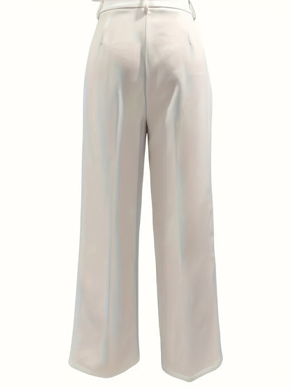 2pcs Set of Women'S Elegant Solid Color Slanted Pocket Straight Leg Pants, Suit Pants, Women'S Work Pants, Office Wear, Solid Color, Machine Washable