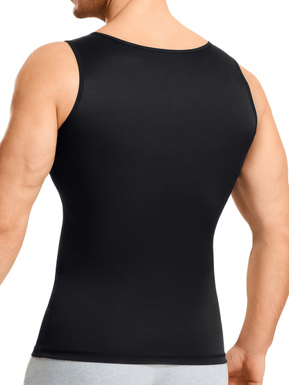 (Set of 2) Men'S Shaping Compression Vest - Designed for Tummy Control, Sweat Absorption, Breathability, Quick-Drying, Four-Way Stretch, Sleeveless, Undershirt, Fitness, Abdominal Support. (Same Style Single Item SPU999137175), Sweat-Resistant