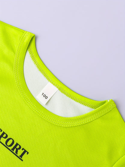 Boys Summer Casual Fashion Letter Sports Pattern Printed Mesh Quick-Drying Breathable Round Neck Short Sleeve T-Shirt and Shorts Casual Two-Piece Set, Lightweight Comfortable Breathable Trendy Versatile Clothing, Suitable Outdoor Sports