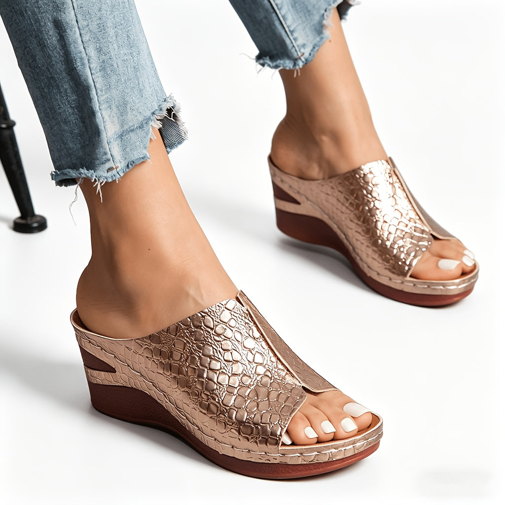 Comfortable And Stylish Slip-On Sandals For Women, Perfect For Both Indoor And Outdoor Use, Featuring A Round Toe Design, Ideal For Casual Wear And Holidays With A Wedge Midsole, Sandals For Women Summer, Womens Sandals, Womens Shoes