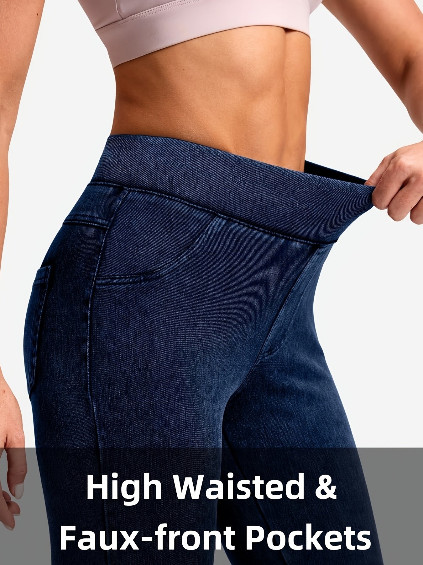 Jeggings Pull On Stretchy Jeans for Women High Waisted Skinny Jean Leggings Tummy Control Denim Pants with Pockets