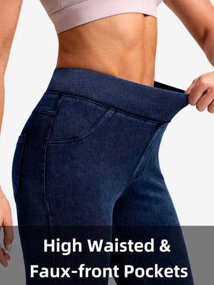 Jeggings Pull On Stretchy Jeans for Women High Waisted Skinny Jean Leggings Tummy Control Denim Pants with Pockets