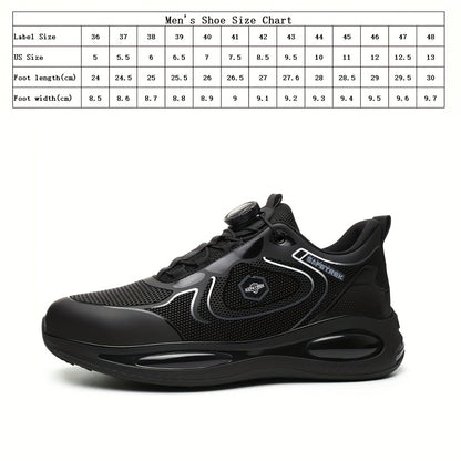 Men's Steel-Toed Work Sneakers with Kevlar Midsole & Lightweight TPU Insole - Anti-Slip/Puncture Safety Shoes, One-Foot Lazy Button Closure, Industrial Footwear with EVA Cushioning, Sturdy Rubber Sole & Breathable Fabric Upper for All-Season Heavy-Duty Pr