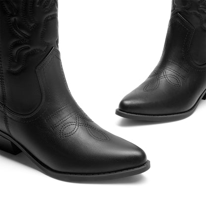 Women's Cowboy Boots Mid Calf Cowgirl Boots Embroidery Stitched Western Boots