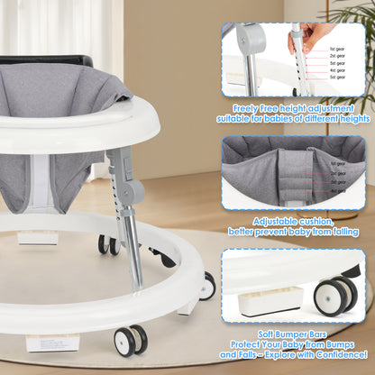 Baby Walker Foldable with 9 Adjustable Heights, Baby Walkers and Activity Center for Boys Girls Babies 6-12 Months, Baby Walker and Bouncer Combo with Wheels Portable Anti-Rollover, Mother's Choice